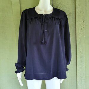 JOIE Navy Blue Silky Blouse Top Medium M